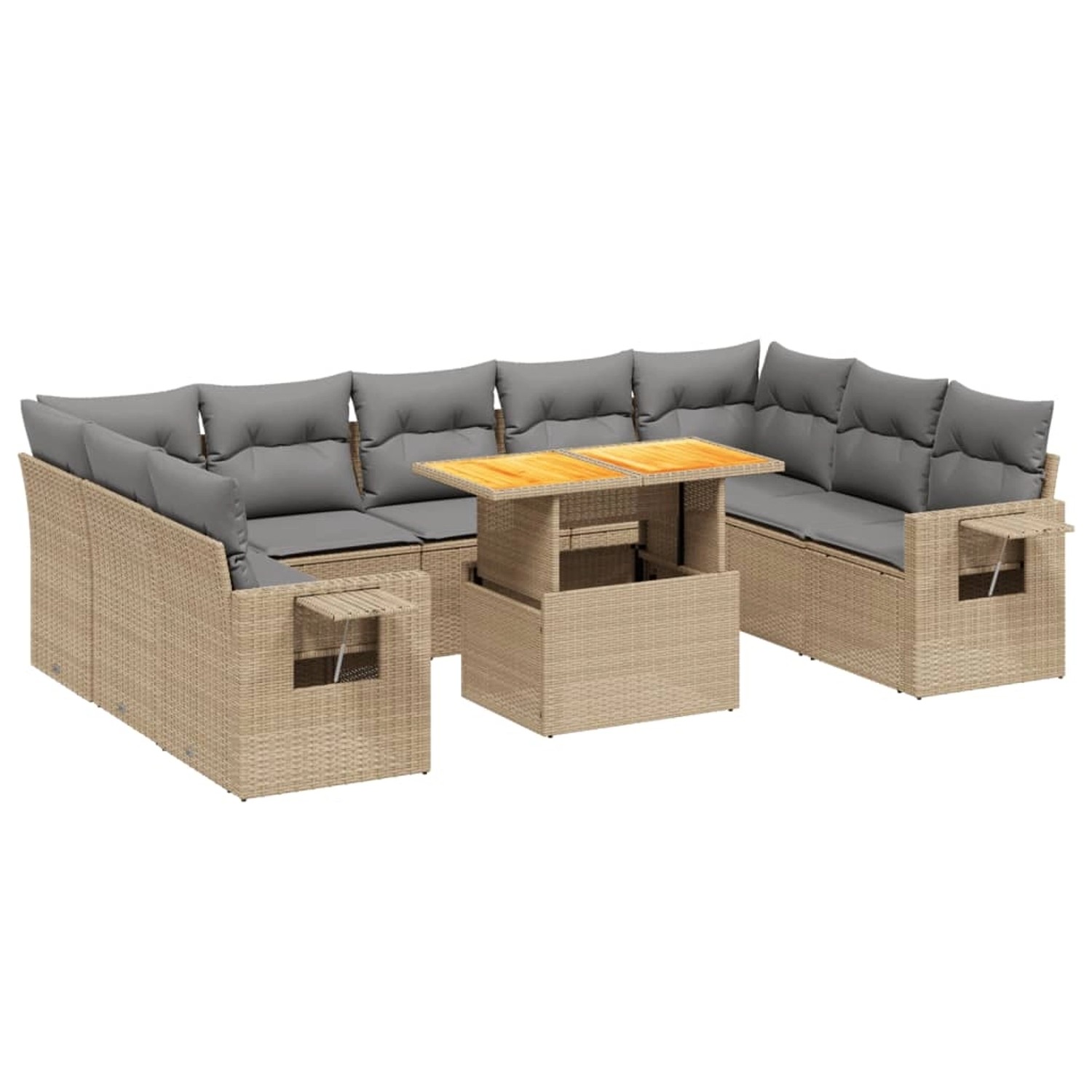 vidaXL 10-tlg Garten-Sofagarnitur mit Kissen Beige Poly Rattan Modell 225 günstig online kaufen