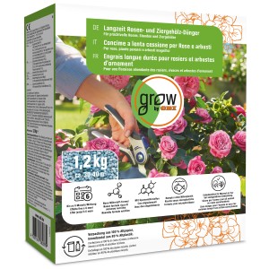 GROW by OBI Langzeit Rosendünger, 1,2kg Packung für Rosen und Ziergehölze.