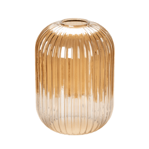 Bernsteinfarbener, gerippter Glas-Lampenschirm Ø 140 mm. Ersatzglas für E27 Leuchten, strukturiert für warmes Licht.