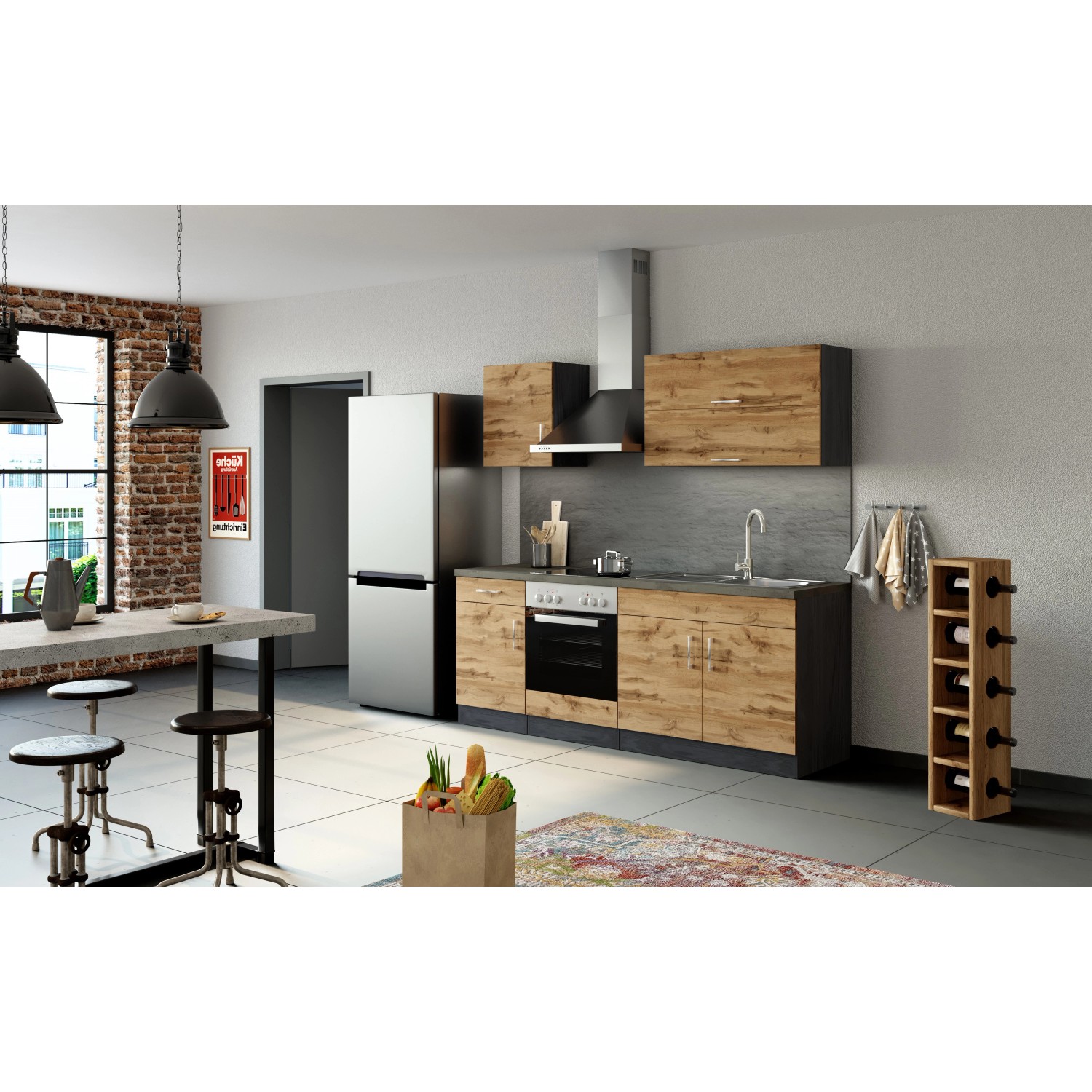 Held Möbel Küchenzeile Sorrento 210 cm Wotaneiche-Grafit kaufen bei OBI