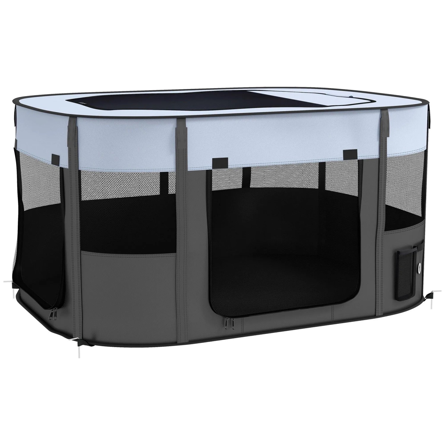 PawHut Welpenauslauf Oxford-Stoff Nylonnetz 114 x 89 x 59 cm Grau