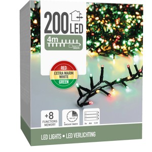 LED-Lichterkette mit 200 bunten LEDs, batteriebetrieben, für den Außenbereich.