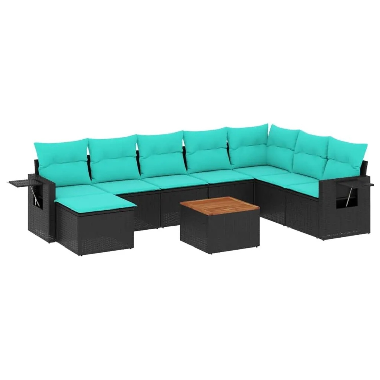 vidaXL 9-Tlg Gartensofa-Set mit Kissen Schwarzes Polyrattan 3224699