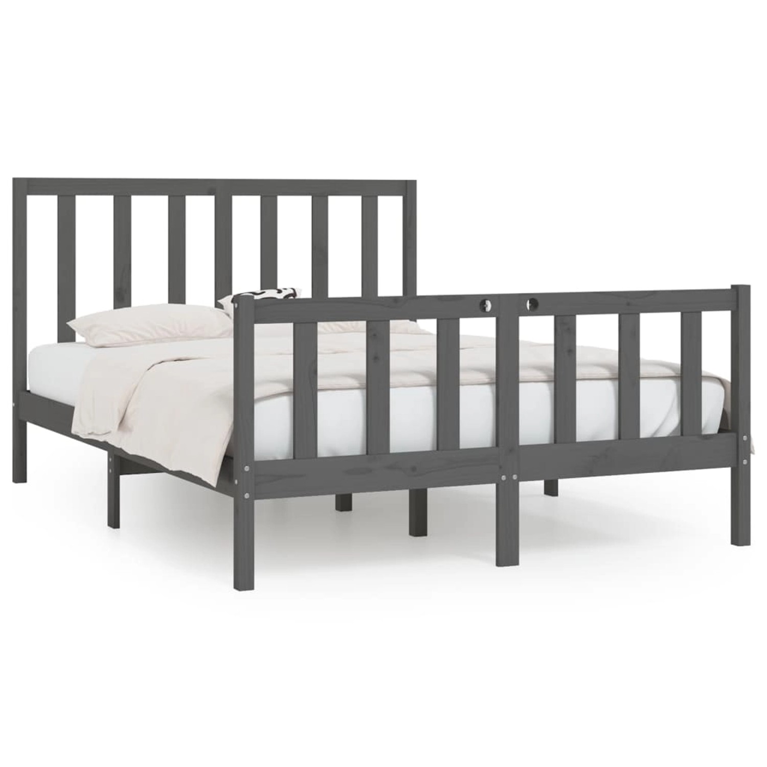 vidaXL Bettgestell Massivholzbett Grau 150x200 cm 5FT King Size Bett Bettge günstig online kaufen