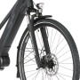 Detailaufnahme: Schwarzes Fischer E-Bike Damen Viator 4.0i mit Scheibenbremse und Federgabel.