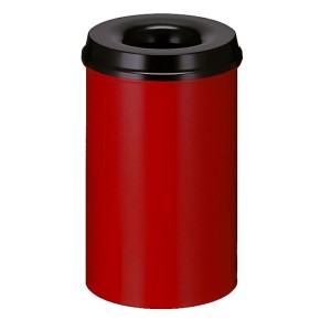 Roter PROREGAL Metall Mülleimer, selbstlöschend, mit schwarzem Kopfteil, 20 Liter.