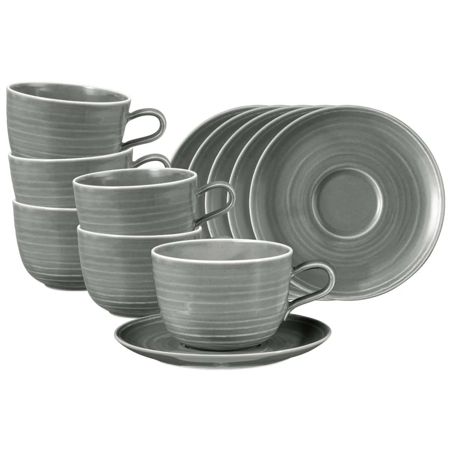 Seltmann Weiden Terra Milchkaffeetassen mit Untertassen 400 ml 6er Set Perlgrau