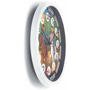 Bunte Wall-Art Wanduhr mit Bibi & Tina Motiv, ideal für Kinderzimmer. Durchmesser 29 cm.