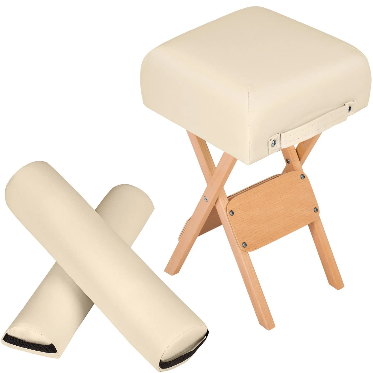 Tectake Hocker Mit 2 Lagerungsrollen Aus Holz Und Kunstleder Klappbar Praktische Tragegriffe 34 X 34 X 54 Cm Beige