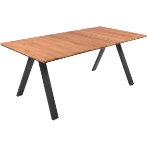 Gartenmöbel-Set Davin: Tisch mit Holzplatte und schwarzem Metallgestell. Lounge-Gartenmöbel.