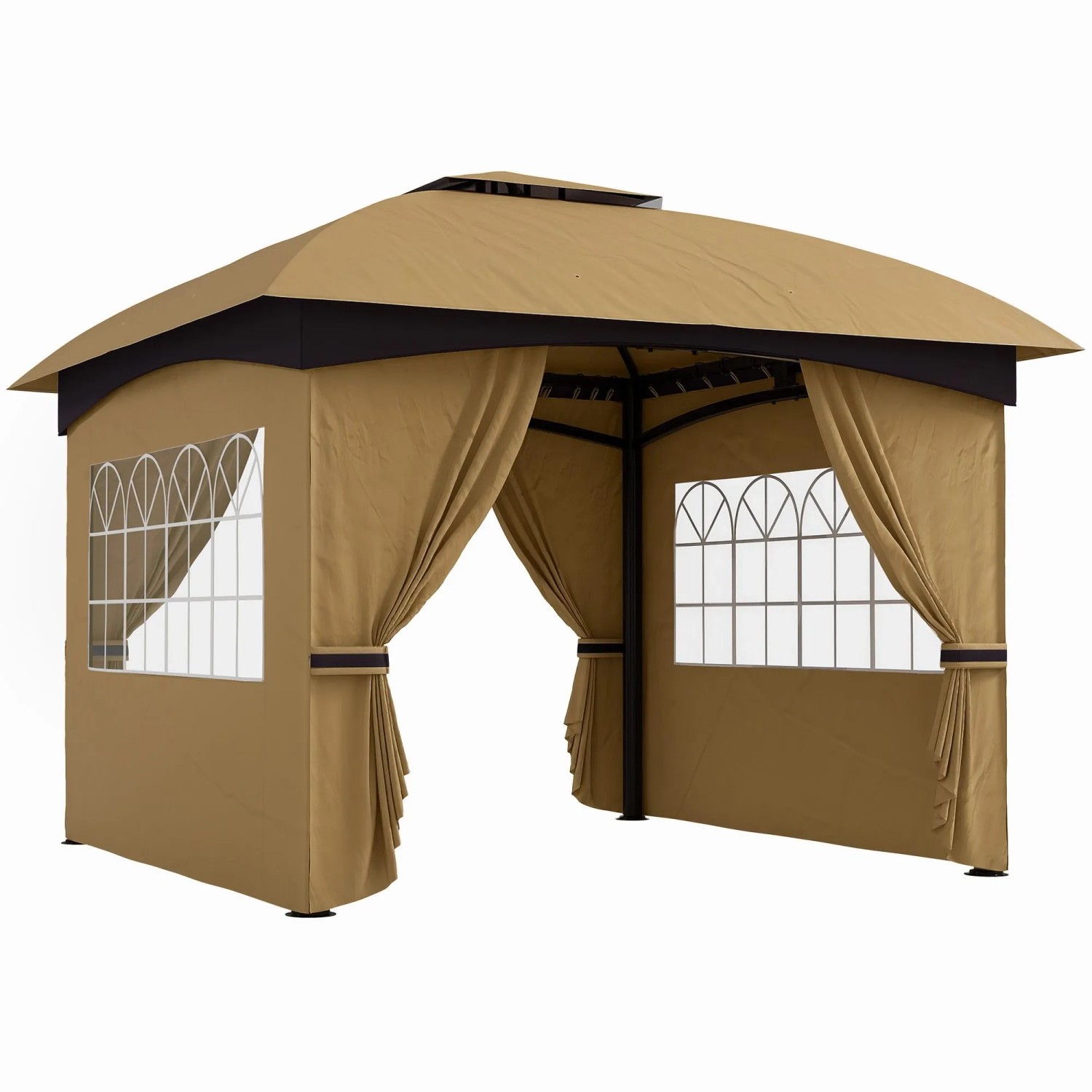 Furnicato Pavillon Beige 335x335x285 Cm Mit Reißfestem Dach Und Durchsichtigen Bogenfenstern