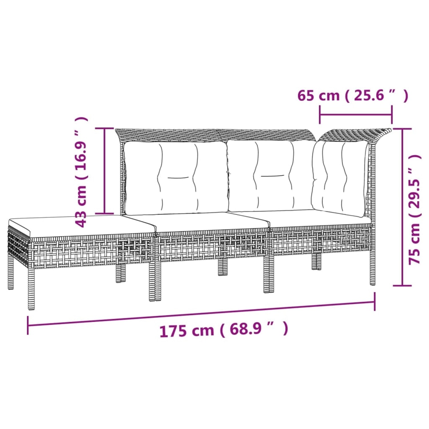 vidaXL Garten-Lounge-Set, 10-teilig, grau, Poly Rattan mit Kissen. Gartenmöbel für Terrasse und Garten.