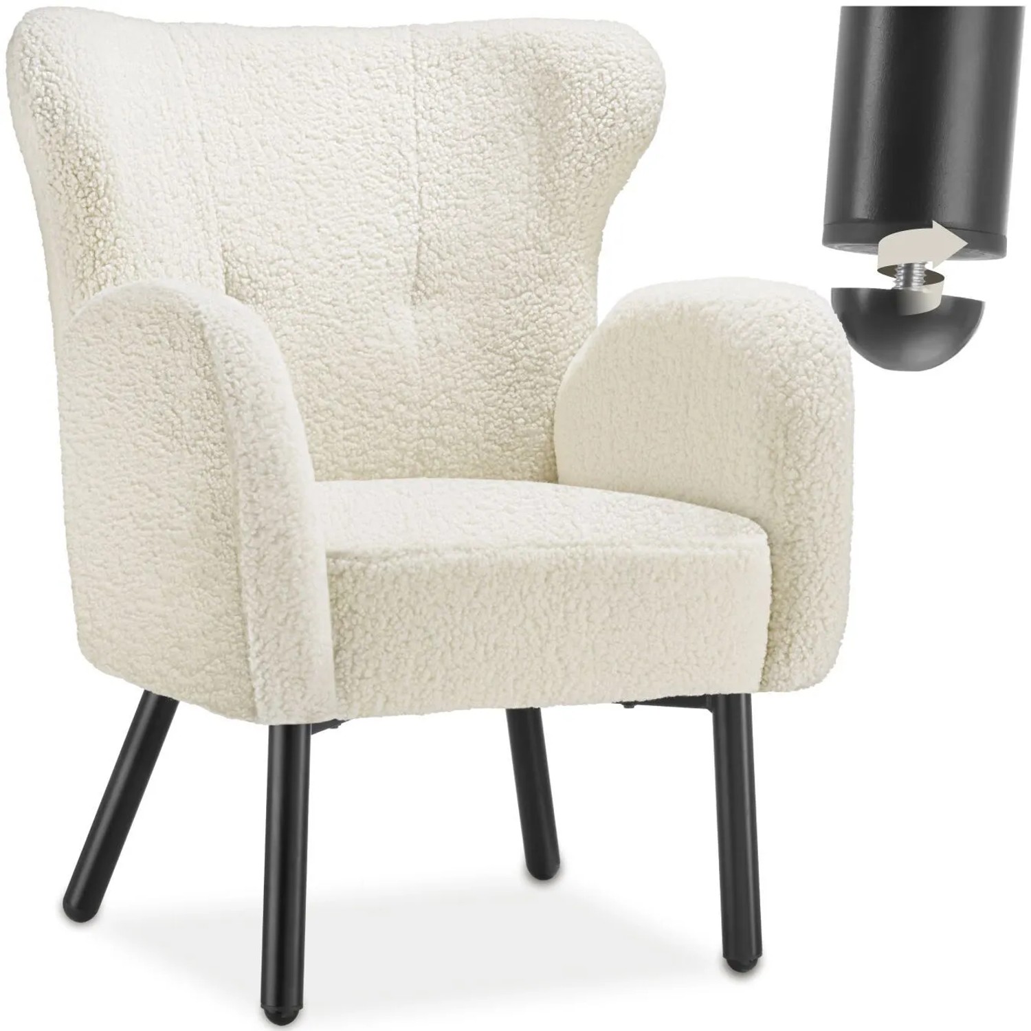 Tectake Sessel Vänersborg Dick Gepolstert  Mit Bouclé Bezug Breite Armlehnen und Große  Ergonomische Rückenlehne  71 x 72 x 92 cm Creme