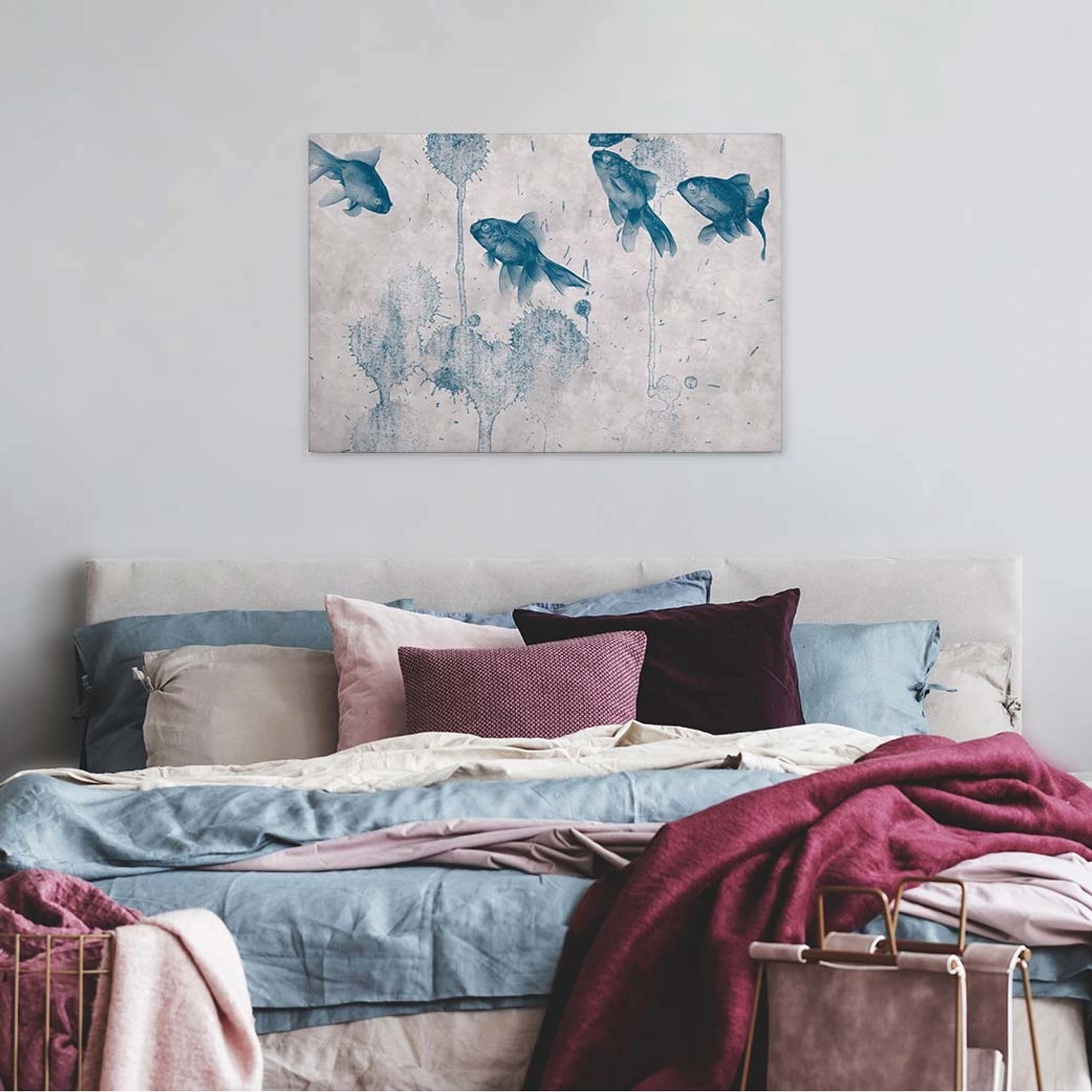 Bricoflor Japan Wandbild Mit Fischen Leinwand Bild In Hellblau Und Lila Aqu günstig online kaufen