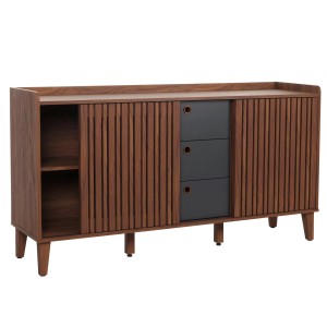 Modernes Sideboard in Walnuss-Optik mit dunklen Schubladen. Stauraum für Wohn- und Esszimmer.