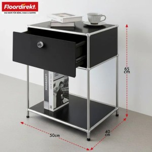 Schwarzes Floordirekt Metallregal Concept Epure MK-139 mit Schublade und zwei Ablagen, 50x40x65 cm.