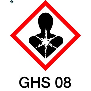 GHS08 Warnsymbol: Gesundheitsgefahr. Schwarze Person mit Stern auf Brust in rotem Diamant. Wichtig für Staloc Rostschutz Spray.