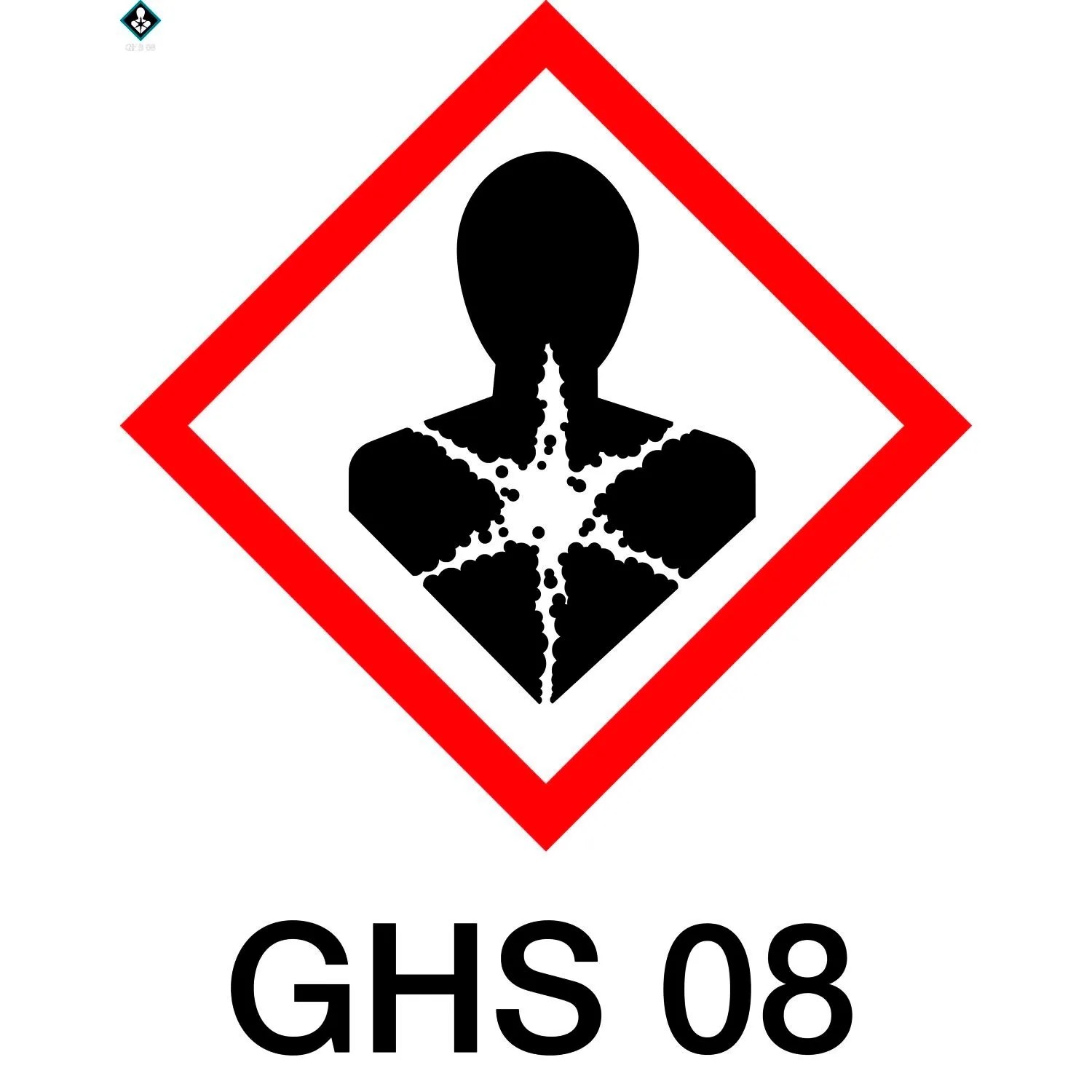 GHS08 Warnsymbol: Gesundheitsgefahr. Schwarze Person mit Stern auf Brust in rotem Diamant. Wichtig für Staloc Rostschutz Spray.