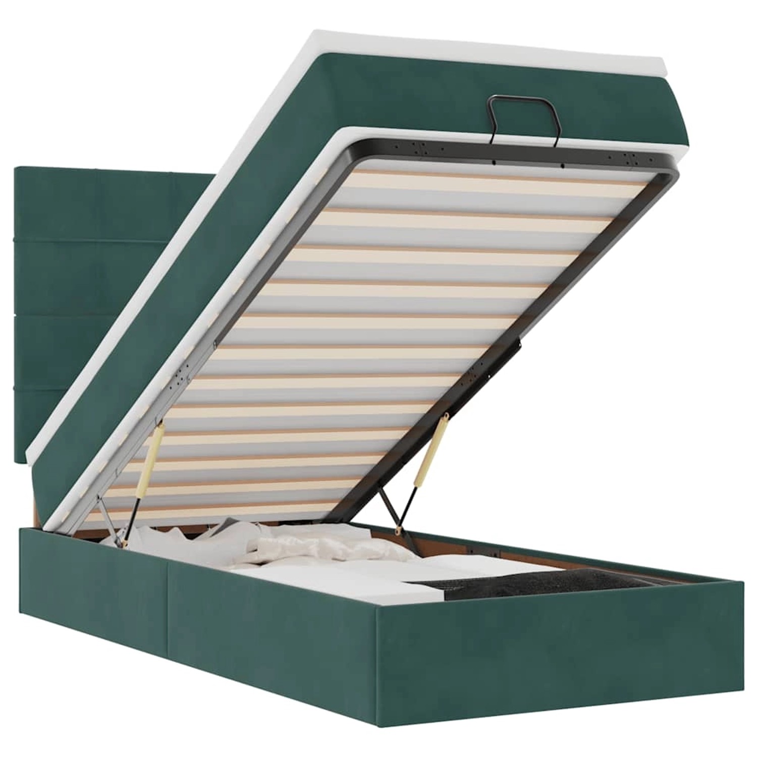 vidaXL Ottoman-Bett mit Matratzen & LEDs Dunkelgrün 90x200 cm Samt 3314297