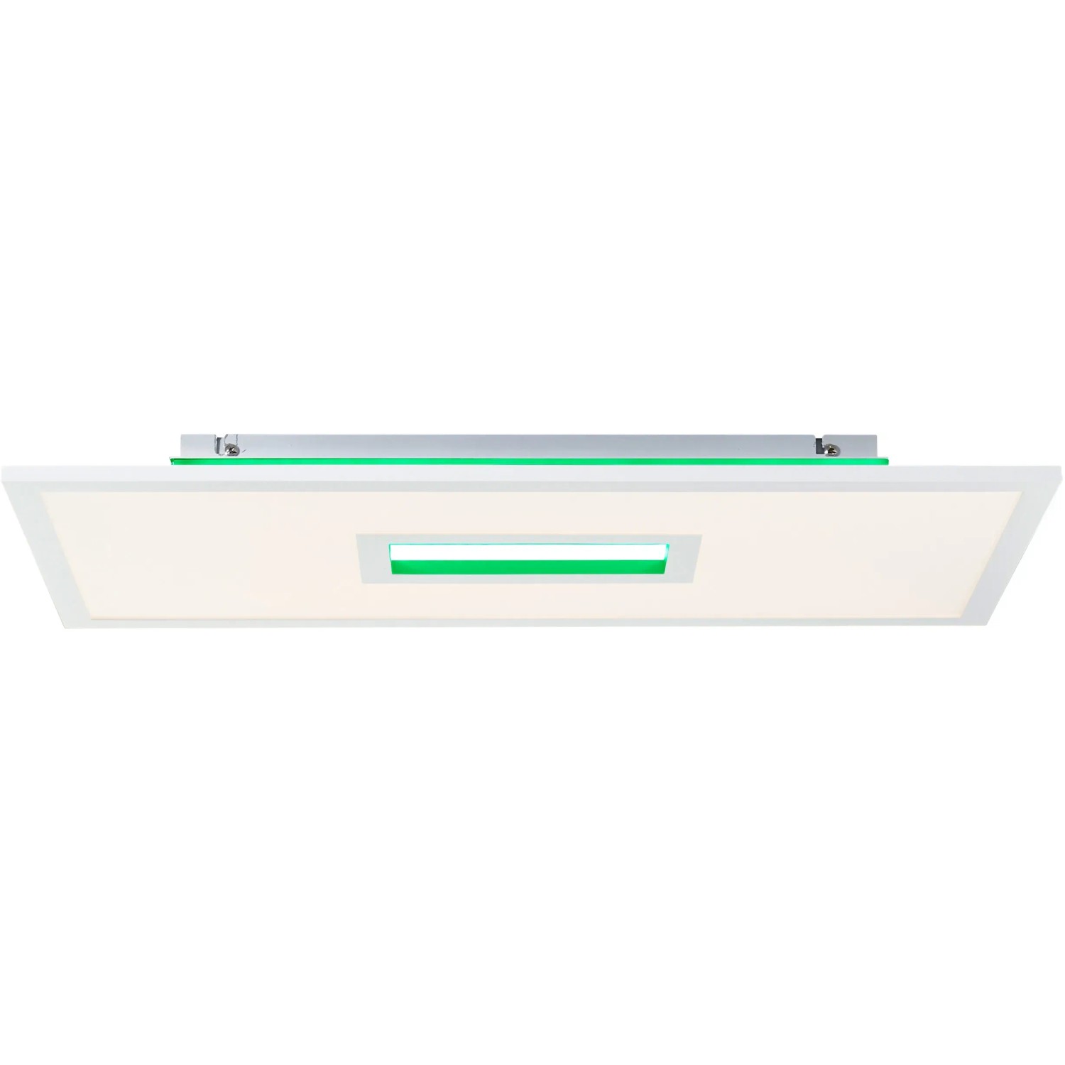 Rechteckige, weiße LED-Deckenleuchte Movida (60x30 cm) mit grünen Akzenten, geeignet für Smart Home.