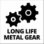 Symbol für langlebiges Metallgetriebe der Einhell Akku-Grasschere GC-CG 18/1 Li-Solo.