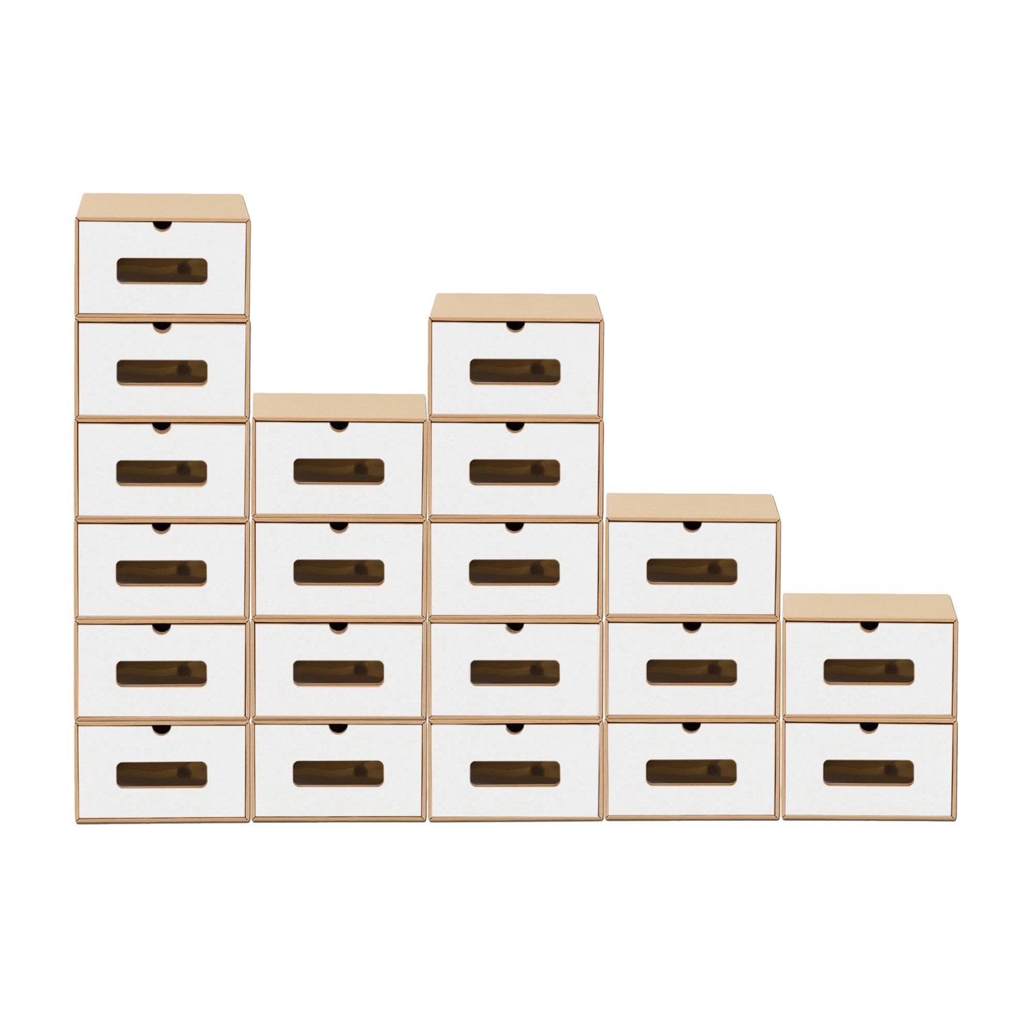 BigDean 20x Schuhaufbewahrung BRAUN/WEISS mit Sichtfenster Aufbewahrungsbox Stapelbar Storage Box Schuhbox Schuhkarton Schuhschachtel Allzweckbox Schu