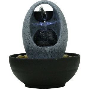 Dekorativer Silex Zimmerbrunnen aus Kunststein mit LED-Beleuchtung und Pumpe.