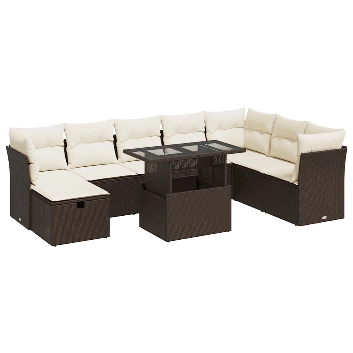 vidaXL 9-Tlg Garten-Sofagarnitur mit Kissen Braun Poly Rattan 3327803