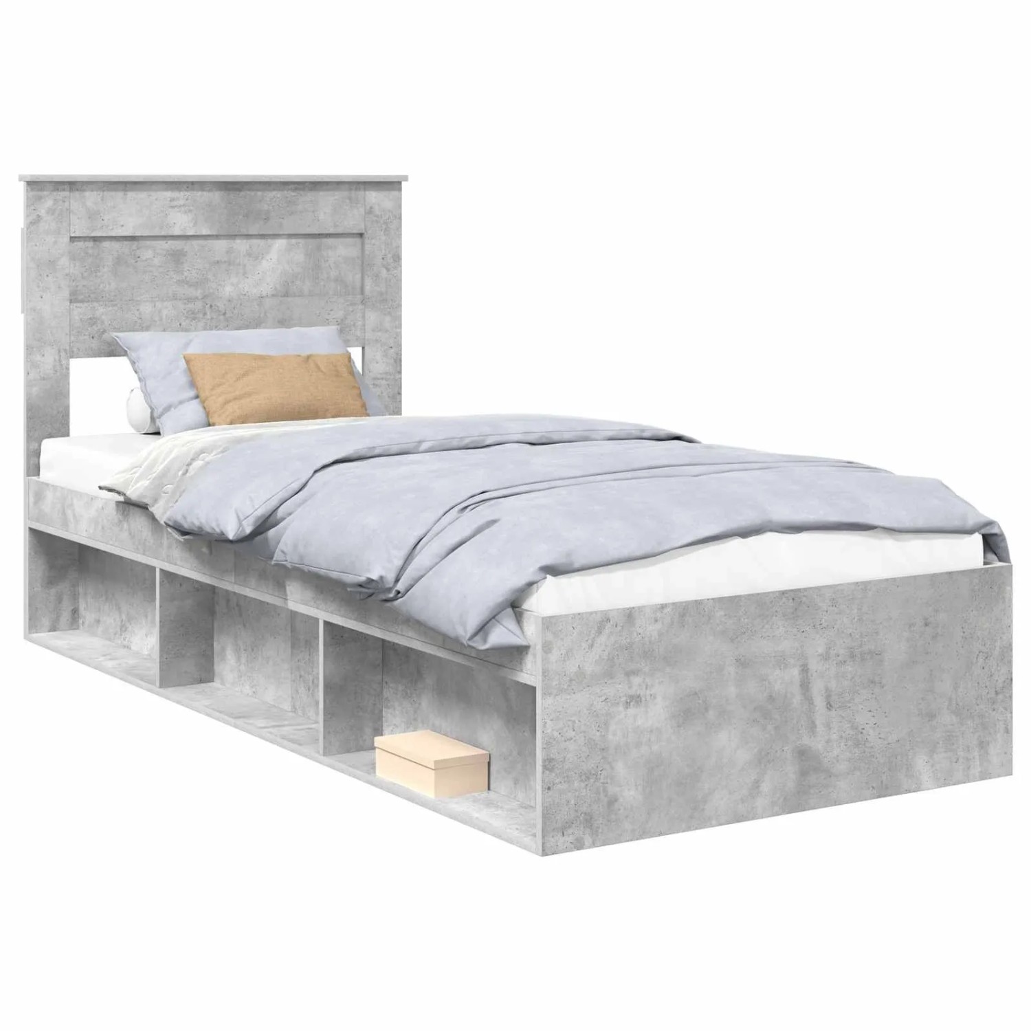 vidaXL Bettrahmen Betongrau 75 x 190 cm Massives Kiefernholz 3409818