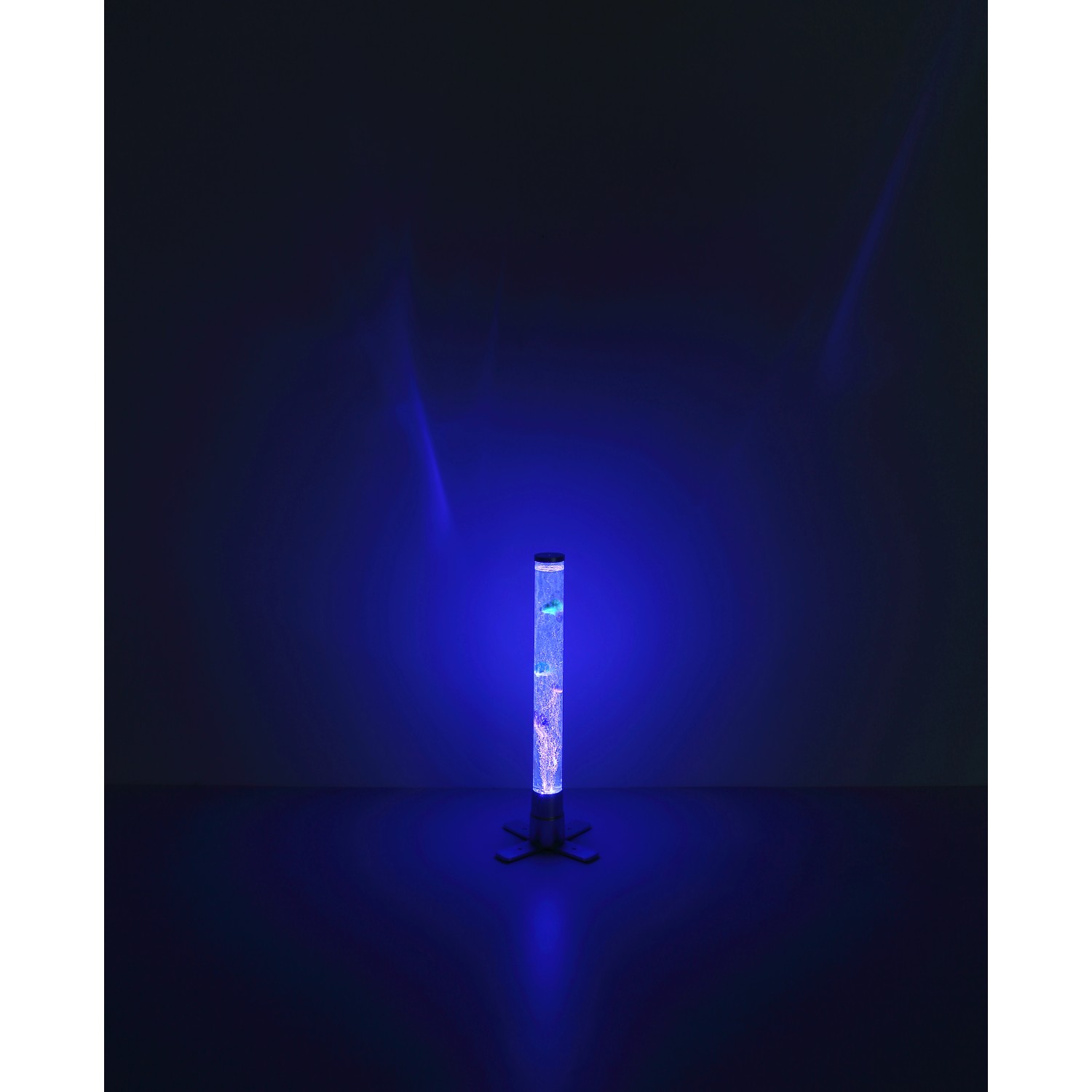 Globo LED-Stehlampe Mendoza, silberfarben, mit Wasser, Fischen und RGB-Farbwechsler für stimmungsvolle Beleuchtung.