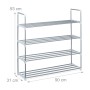 Silbernes Relaxdays Schuhregal aus Metall mit 4 Ebenen (93x90x31cm) für bis zu 16 Schuhe.