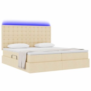 vidaXL Bett mit LED-Lichtleisten mit Kopfteil Creme 200 x 200 cm Stoff 3372867