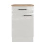 Flex-Well Unterschrank Lund, 50 cm, Lichtgrau glänzend mit Schublade und Tür.