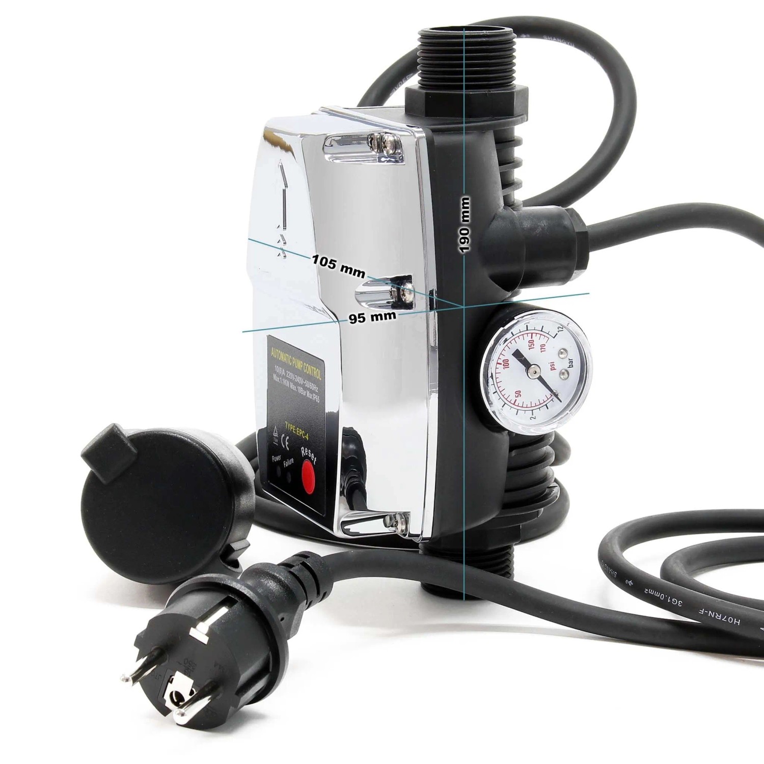 Wiltec Druckschalter Kabel Epc-4 230V 1-Phasig Pumpensteuerung Hauswasserwerk_2