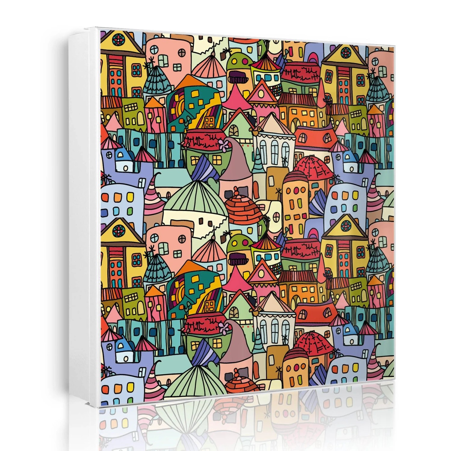 Banjado Großer Schlüsselkasten Metall 30x30cm Weiß Scharnier Links 50 Haken Beschreibbar Magnetisch Motiv Funky Town