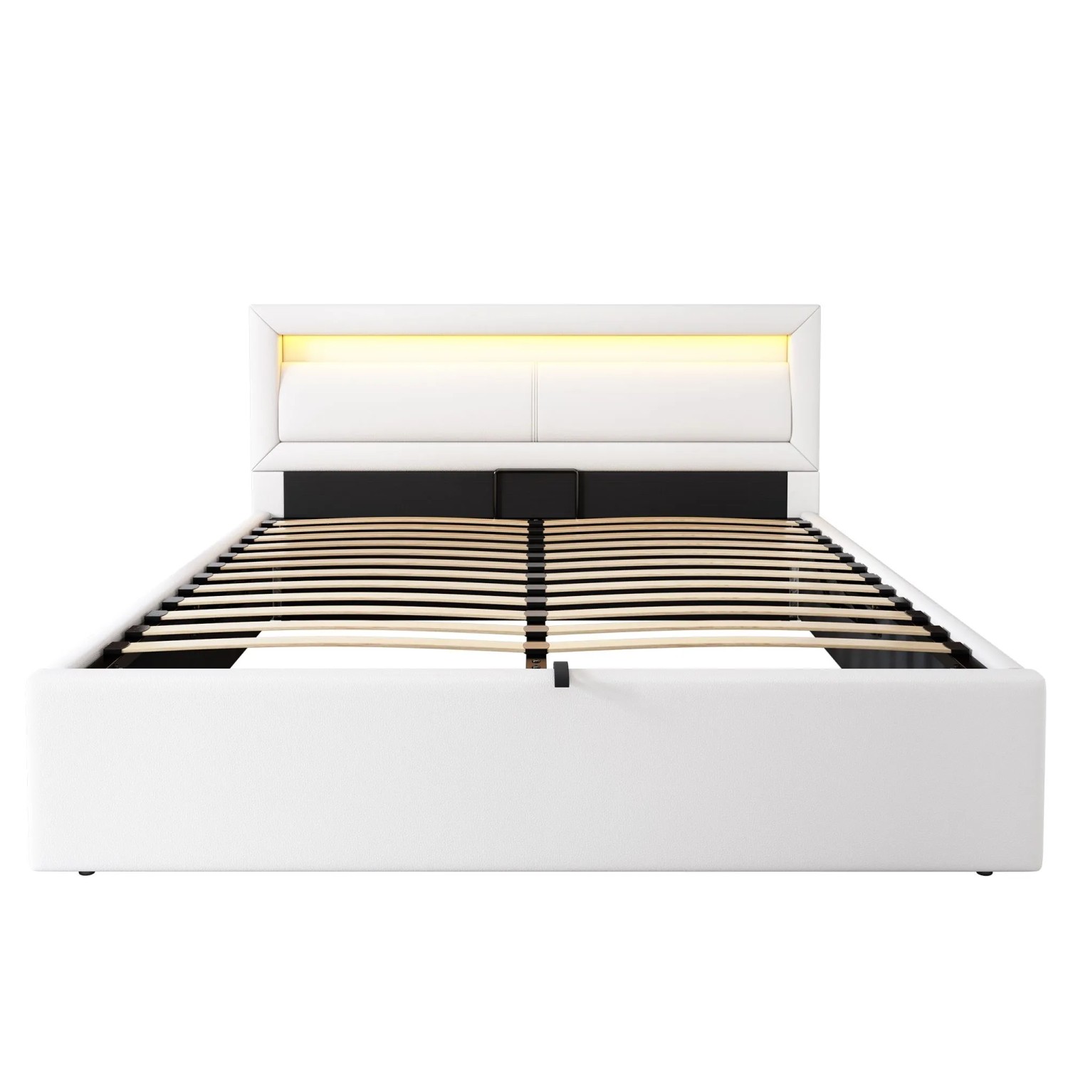 okwish Polsterbett 140x200cm mit LED Kopfteil Schlafzimmer Weiß ohne Matratze