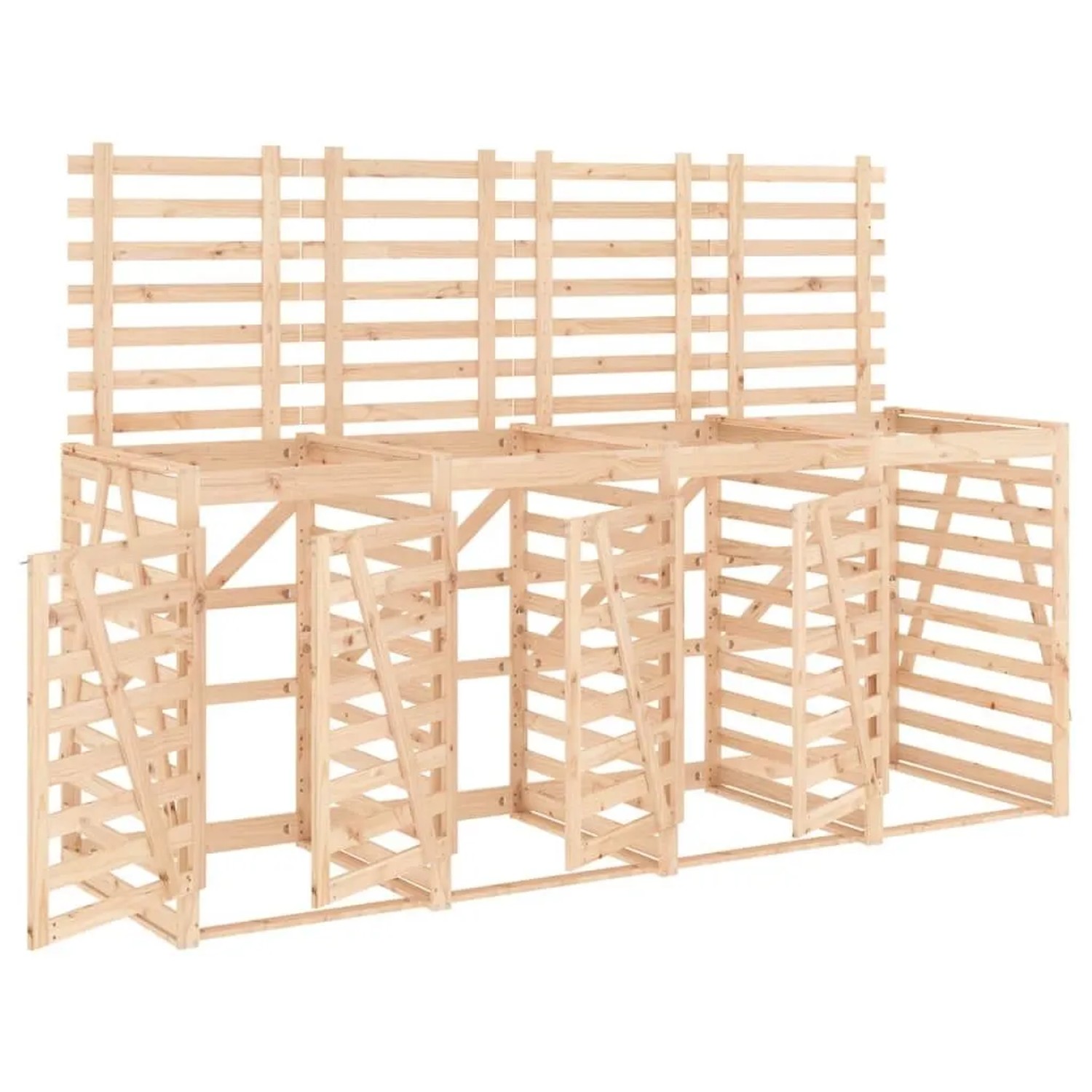 DELUKE 4er Mülltonnenbox Kiefernholz BOUMI 318x91,5x128,5cm Natur Mülltonnenverkleidung Für 4 Tonnen Müllbox Aus Holz
