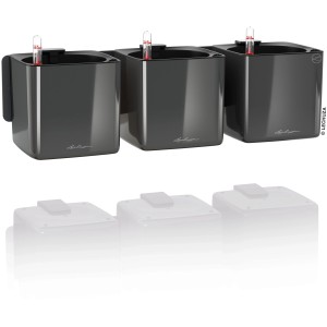 Lechuza Green Wall Home Kit, Anthrazit, 3 Pflanzgefäße mit Bewässerungssystem zur Wandmontage.