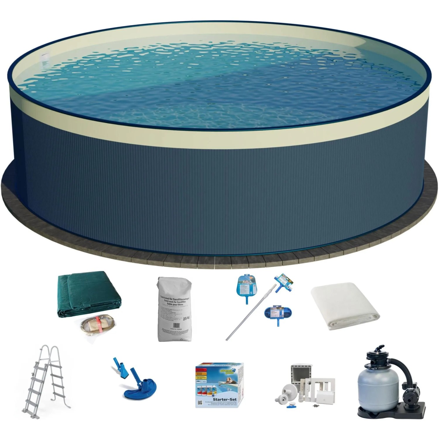 Waterman Stahlwandpool Set 10 teilig Hoch Rund 350 x 120 cm Stahl 0,4 mm Anthrazit Folie 0,3 mm Sand Waterman Stahlwandpool Set 10 teilig Hoch Rund 350 x 120 cm Stahl 0,4 mm Anthrazit Folie 0,3 mm Sand