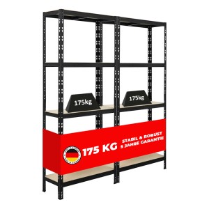PROREGAL Mega Deal: 2 schwarze Schwerlastregale APOLLO, 180x75x30cm, je 175kg Fachlast.