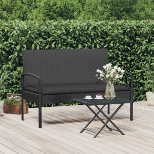 Schwarze vidaXL Gartenbank aus Poly Rattan mit Kissen, 105 cm breit.