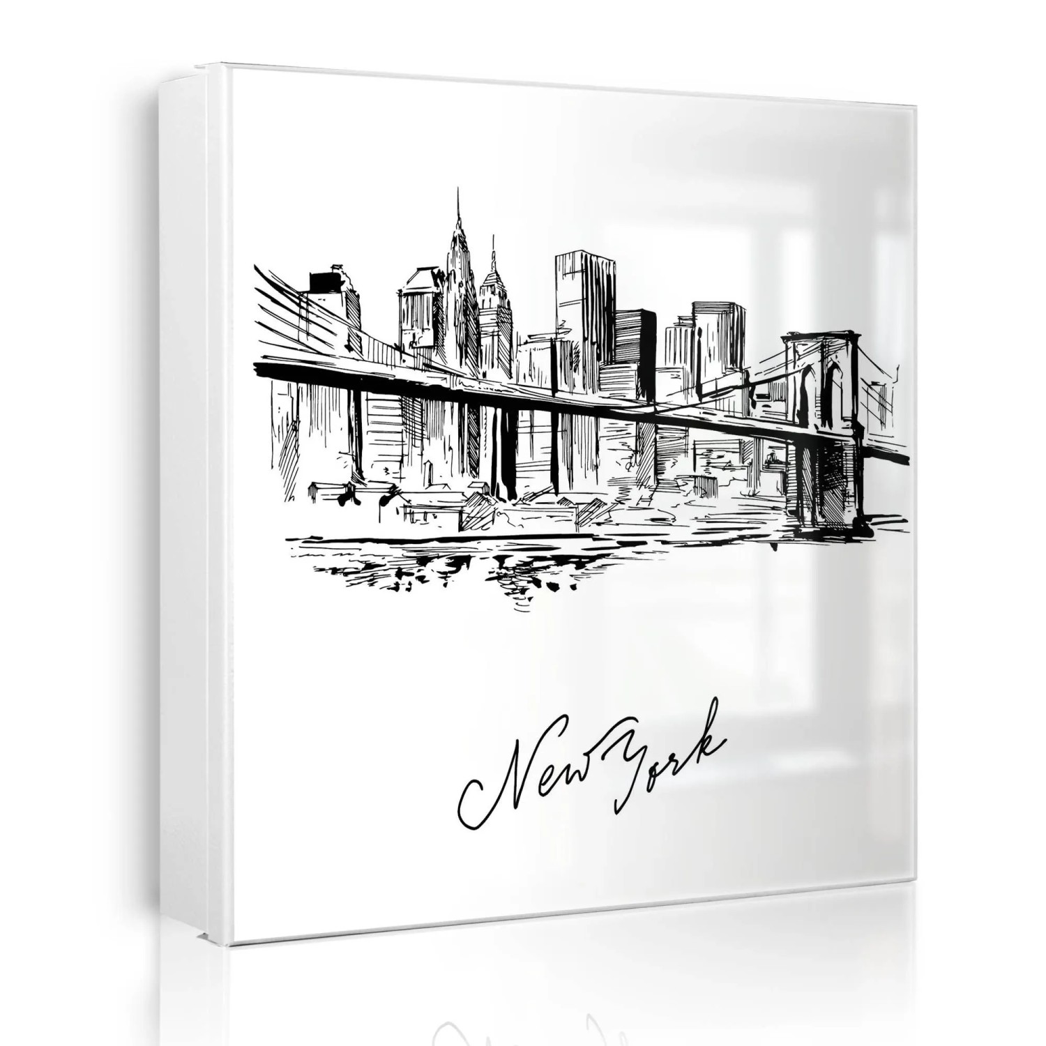 Banjado Großer Schlüsselkasten Metall 30x30cm Weiß Scharnier Rechts 50 Haken Beschreibbar Magnetisch Motiv New York Skizze