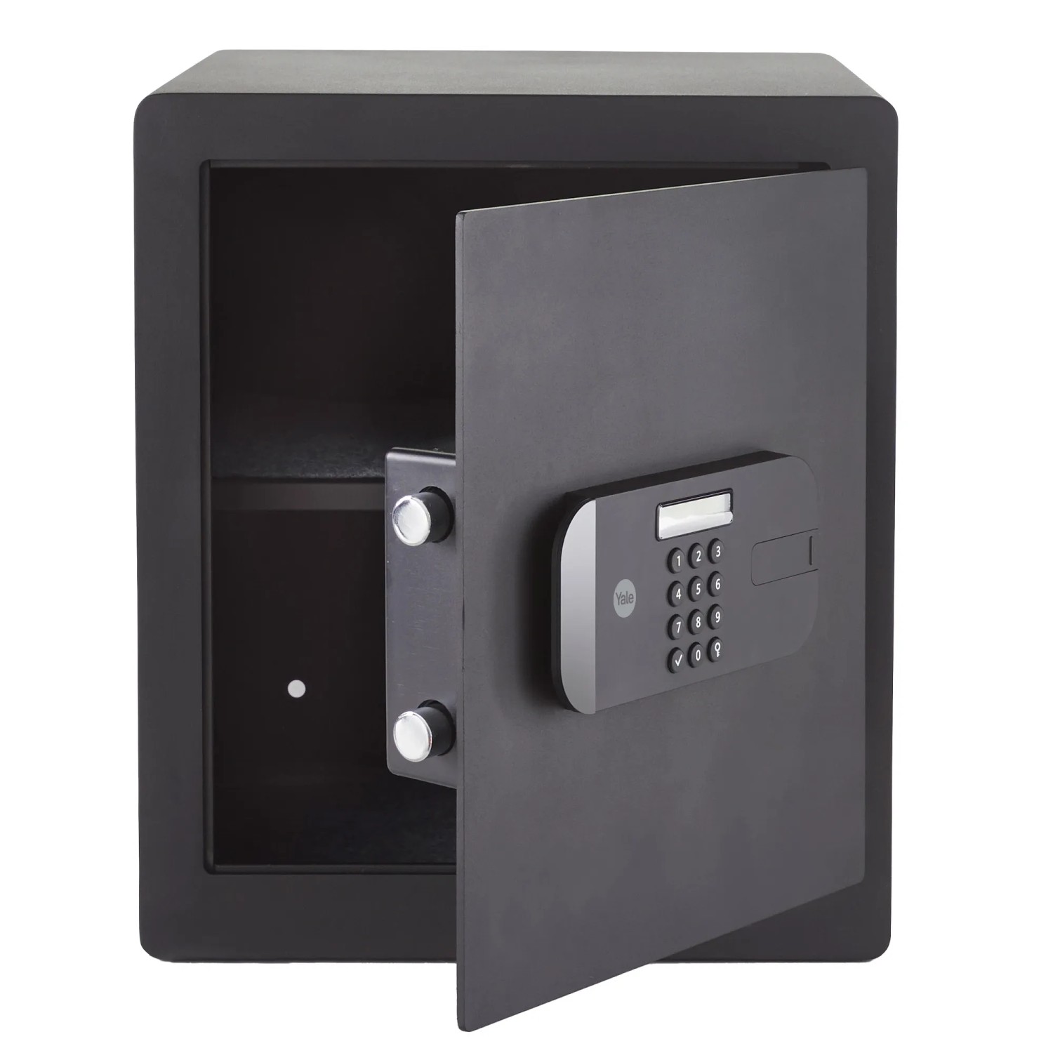 Offener, schwarzer Yale Tresor High Security Safe 38,5 l mit digitalem Code-Schloss.