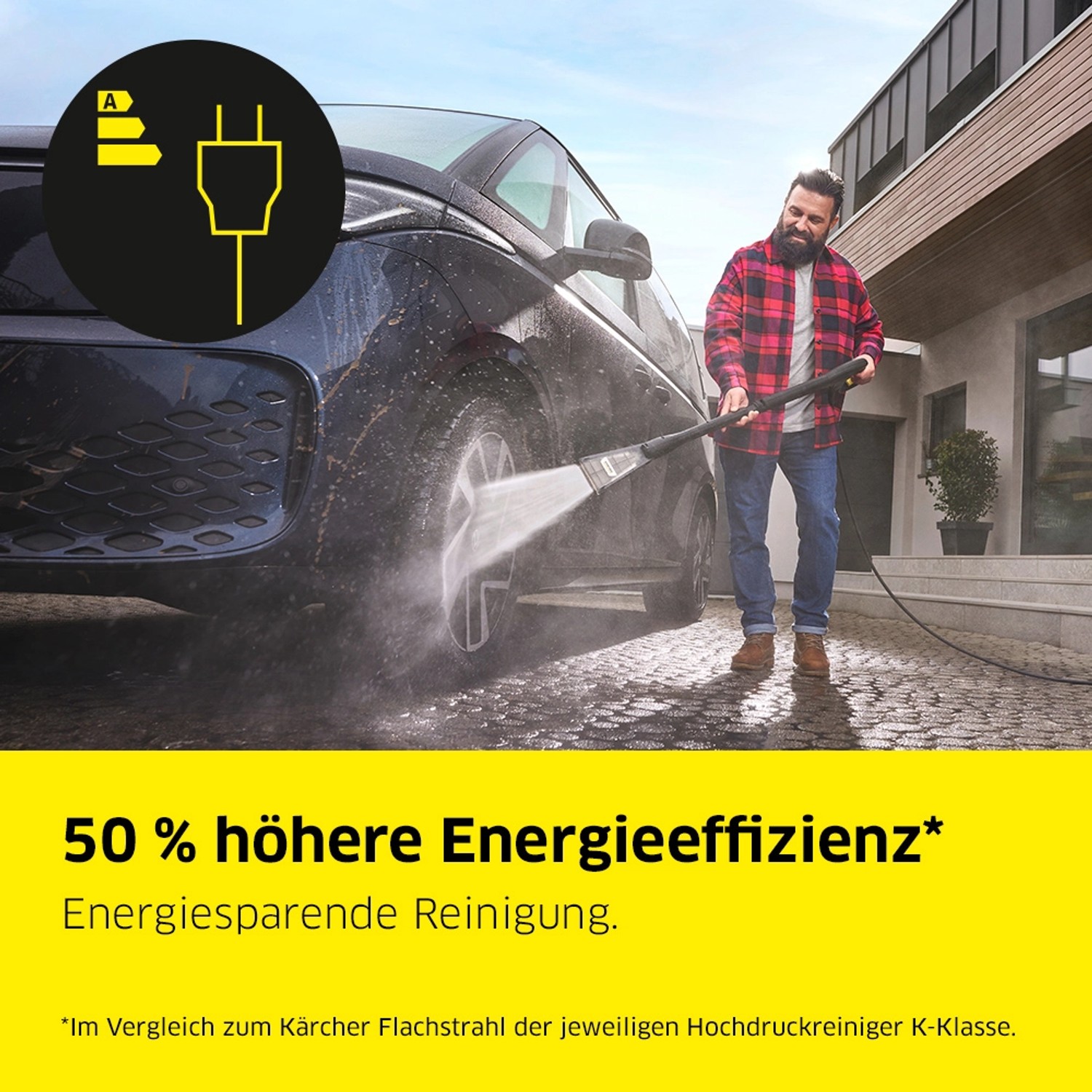 Mann reinigt Auto mit Kärcher eco!Booster 145 Strahlrohr für Kärcher Hochdruckreiniger K5.