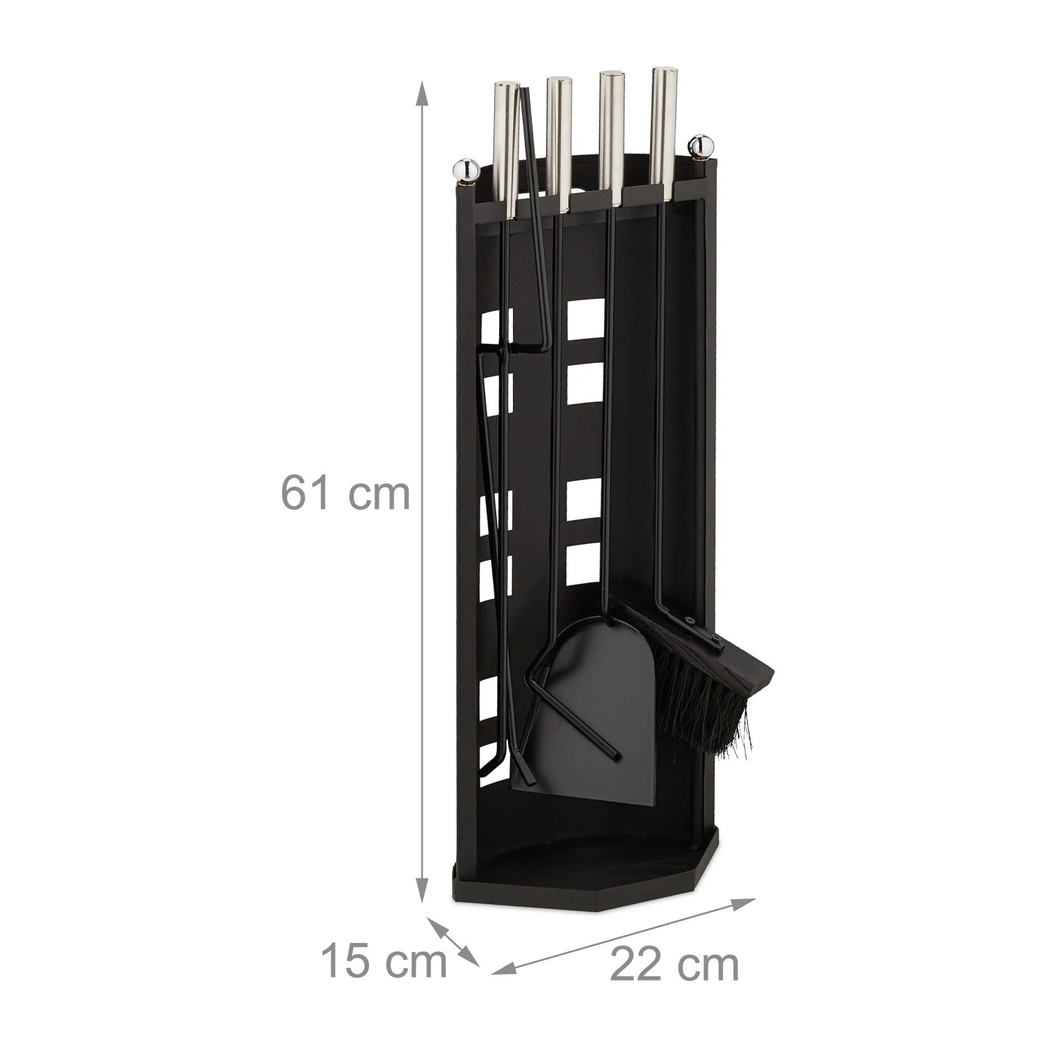Relaxdays Kaminbesteck Metall Schwarz 5-teilig 61 cm x 22 cm x 15 cm 2,4 kg_4