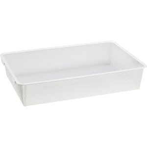 Weißer Metall-Drahtgitterkorb (12x39x60cm) für Regale, zur Aufbewahrung von Gegenständen.