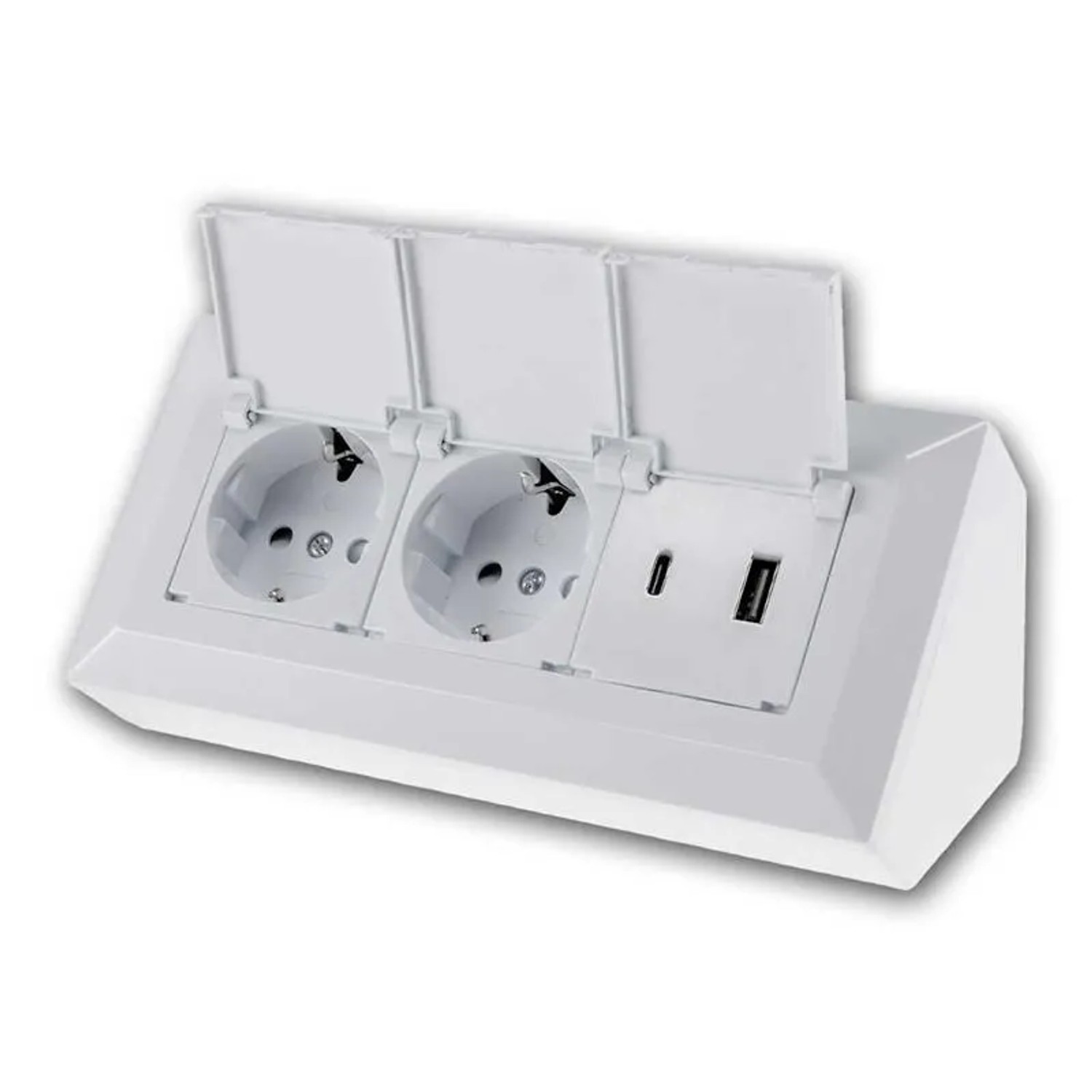 ChiliTec 2-Fach Steckdosenblock USB A&C Weiß mit Klappen