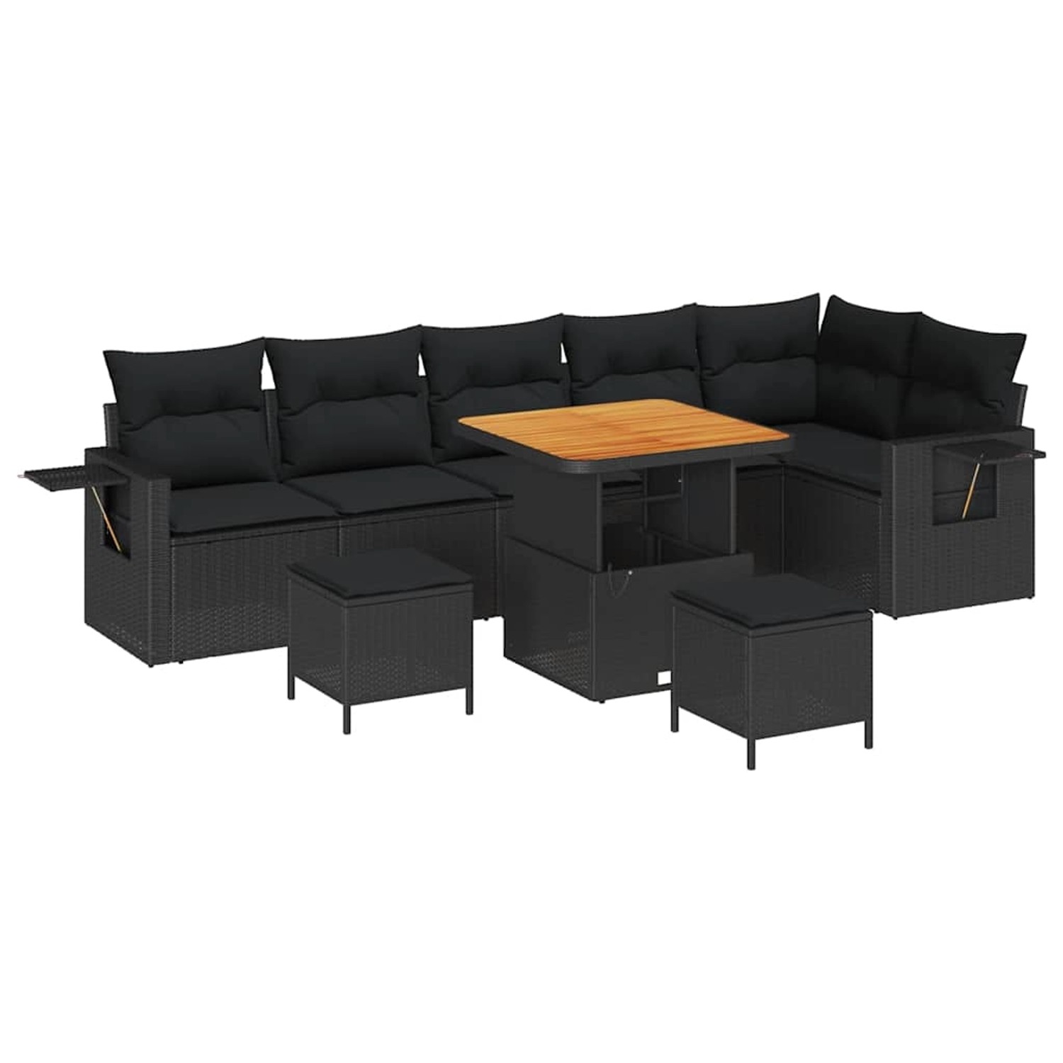 vidaXL 9-Teiliges Garten Sofa Set mit Kissen Schwarz Poly Rattan Akazie 336 günstig online kaufen