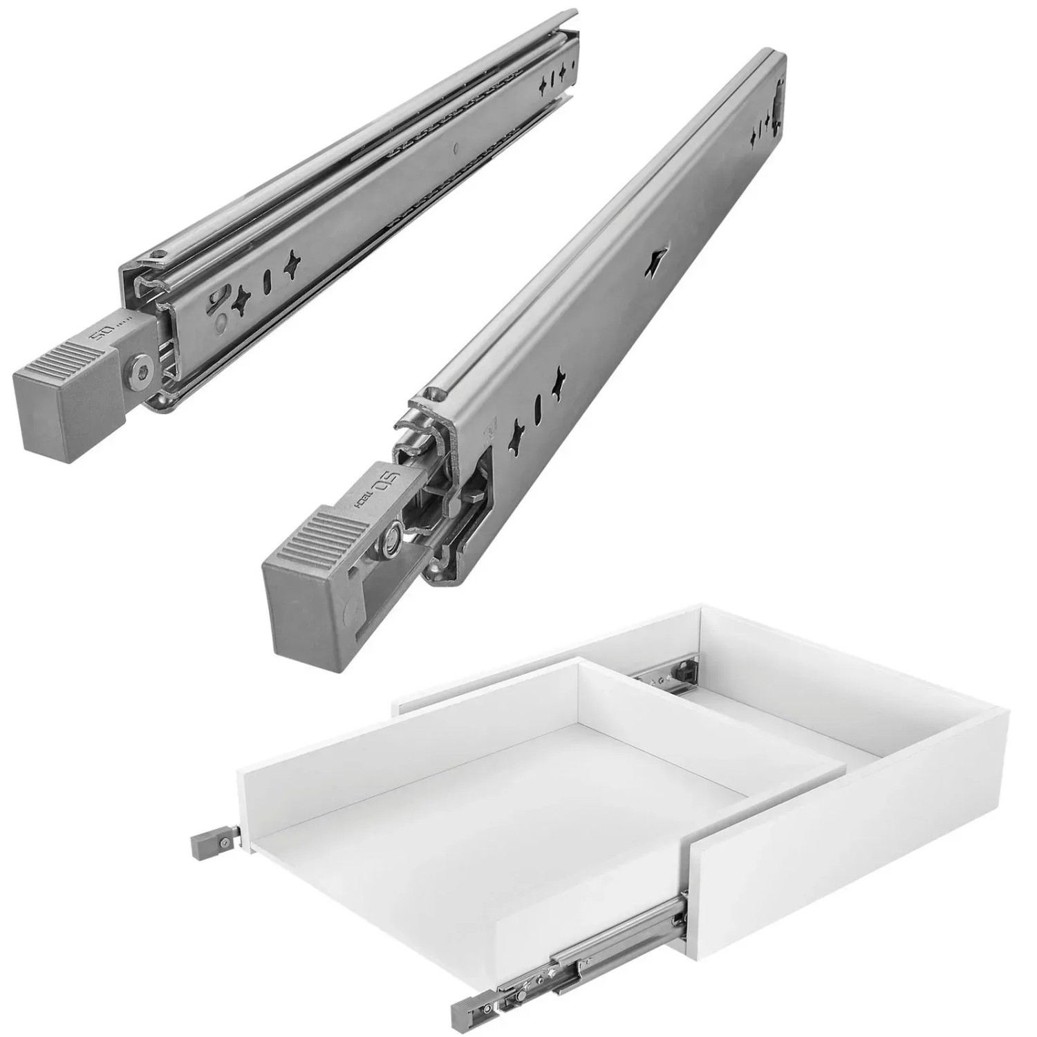 SOTECH Schwerlastauszug VarioSlide KV2-100-H53-L950-EH 950 mm Lock In Out Einrastfunktion mit Grauem Hebel Schubladenschiene Belastbar bis 100 Kg