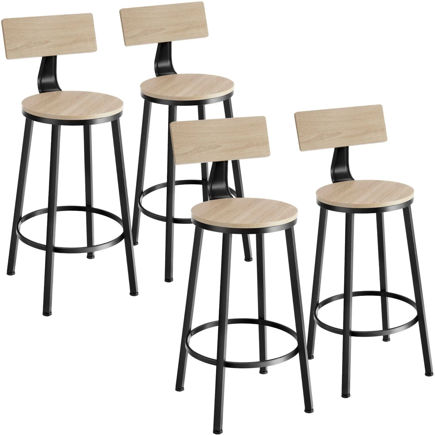 Tectake Set Barhocker Poole Mit Rückenlehne Industrial Style  46 50 x 46 50 x 104 cm Industrial Holz Hell  Eiche Sonoma